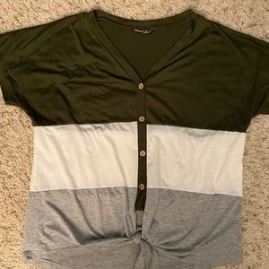 Shein button down, front tie colorblock short sleeve shirt